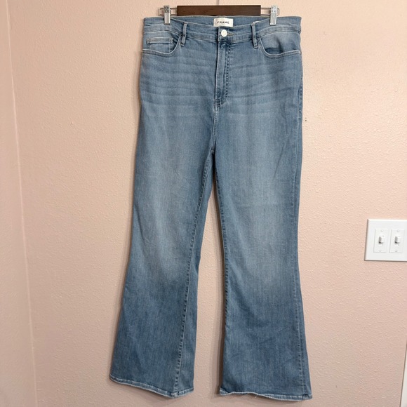 FRAME Denim - FRAME Le Easy Flare High Rise Jeans Light Wash Blue Denim Size 32